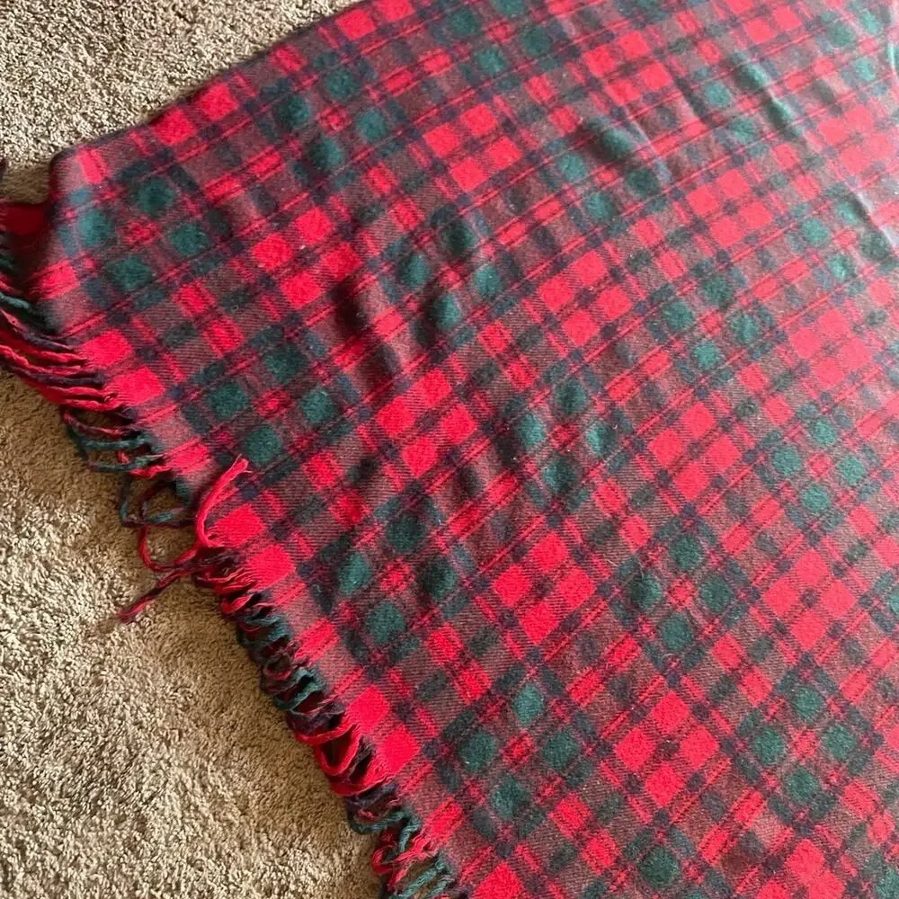 Vintage Pendleton tartan plaid red wool throw blanket